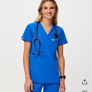 Figs Bright Blue Women's Short Sleeve Scrub Top